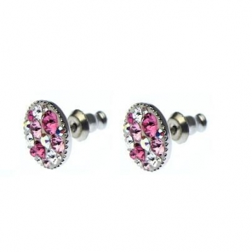 Náušnice se Swarovski Elements Rhodium kolečka růžová 