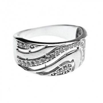 Stříbrný prsten se zirkony široký 10mm Rhodium