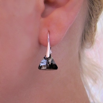 Stříbrné náušnice Xilion Triangle Swarovski 12mm Silver Night