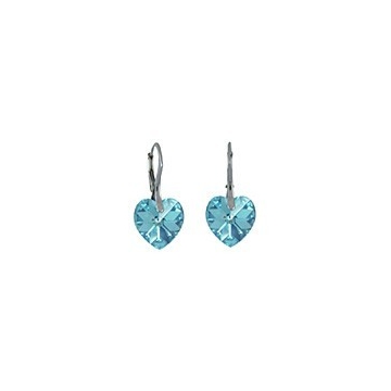 Stříbrné náušnice SRDCE Swarovski Elements 10mm Aquamarine