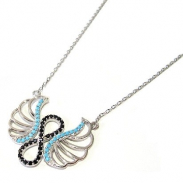 Stříbrný náhrdelník ANDĚL s barevnými zirkony Rhodium 45cm