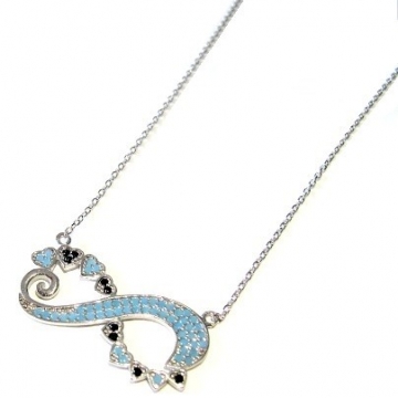 Stříbrný náhrdelník ORNAMENT s modrými zirkony Rhodium 45cm