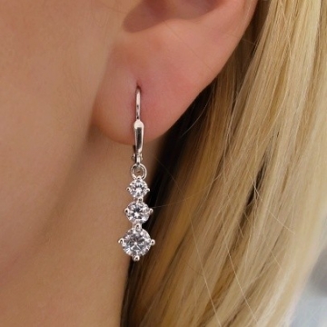 Stříbrné náušnice visací 3 čiré zirkony 31mm Rhodium