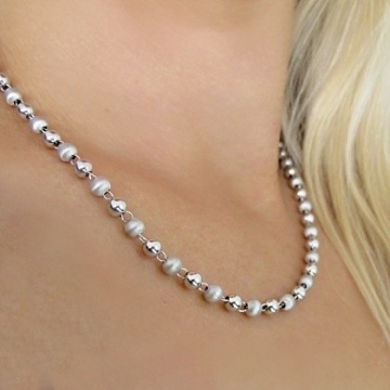 Dámský stříbrný náhrdelník z velkých kuliček 5mm Rhodium 8g 42+5cm
