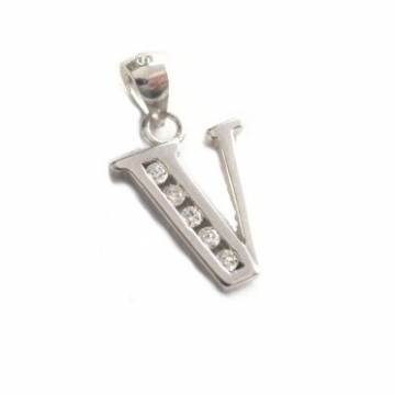 Stříbrný přívěšek písmeno "V" se zirkony Rhodium
