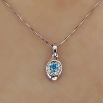 Dámský zlatý náhrdelník s oválkem se zirkony - Aquamarine 1,37g 42cm