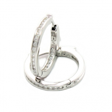 Stříbrné náušnice kruhy 19mm se zirkony a pojistkou Rhodium 3,90g