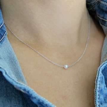 Dámský jemný stříbrný náhrdelník s perličkou 4mm Rhodium 40cm + 5cm