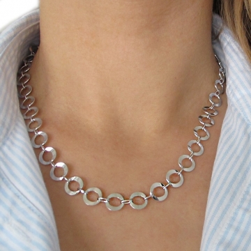 Dámský stříbrný náhrdelník z velkých koleček 10mm Rhodium 13,25g 45cm