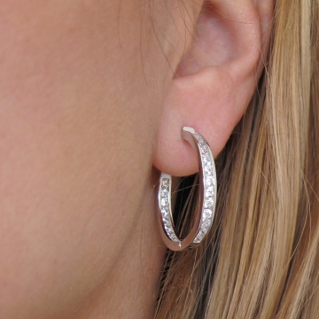 Luxusní stříbrné náušnice kruhy 25mm se zirkony a pojistkou Rhodium 6,00g