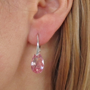 Stříbrné náušnice KAPKA Swarovski 16mm Light Rose