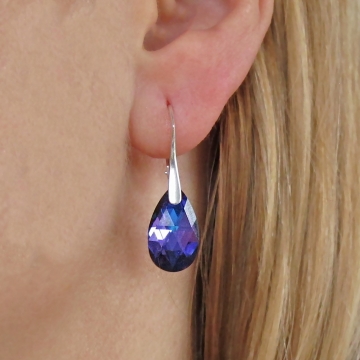 Stříbrné náušnice KAPKA Swarovski 16mm Heliotrope