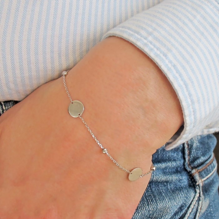 Dámský stříbrný náramek kuličky a kolečka Rhodium 17+3cm Dámský stříbrný náramek kuličky a kolečka Rhodium 17+3cm