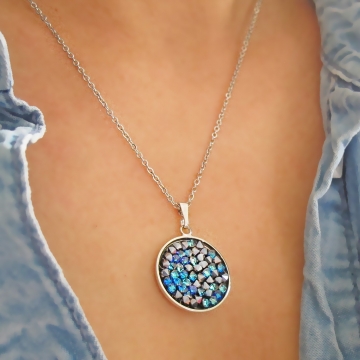 Náhrdelník kolo menší se Swarovski Rocks Bermnuda Blue