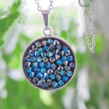 Náhrdelník kolo menší se Swarovski Rocks Bermnuda Blue