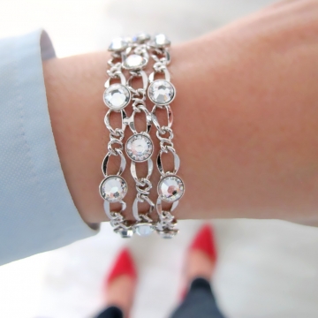 Náramek 3 řetízky Swarovski Crystal Rhodium