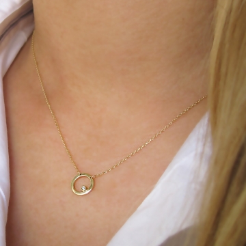 Zlatý dámský náhrdelník kolečko s čirým zirkonem 1,30g