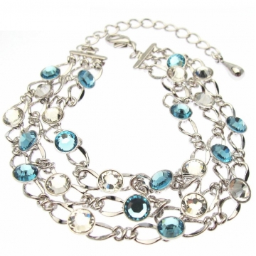 Náramek 3 řetízky Swarovski Crystal Aquamarine Rhodium