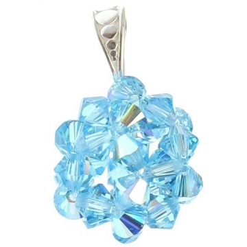 Stříbrná souprava Luxusní KULIČKA Swarovski Aquamarine AB