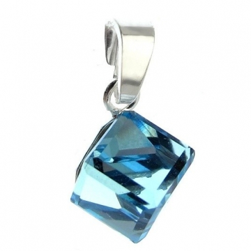 Stříbrný přívěšek kostička Swarovski Aquamarine