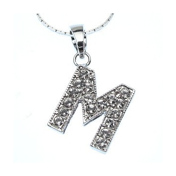 Náhrdelník přívěsek písmenko "M" Swarovski Crystal Rhodium